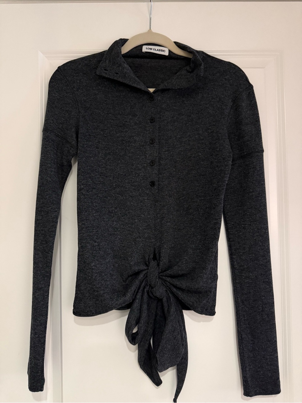 Low Classic Charcoal Tie-Front Button Top